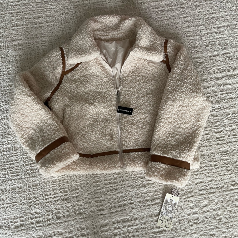 NWT Maralyn & Me Reversible Sherpa w/Faux Leather trim Jacket